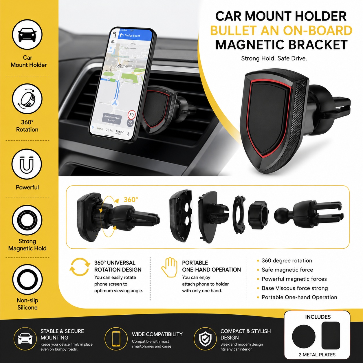 CAR MOUNT HOLDER BULLET MAGNETIC BRACKET - Image 2