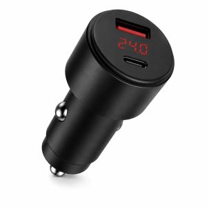 PD+QC3.0 Car Charger 48W Fast Charging Adapter with LED Voltage Display